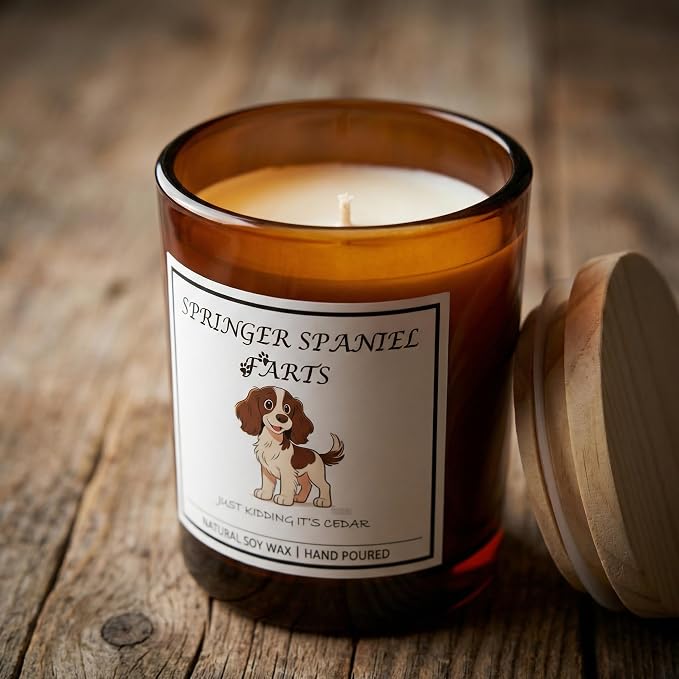 Springer Spaniel Gifts for Women | Birthday Gifts for Mom | Light When Dog Farts Candle | Cedar By Natural Soy Wax | Pet Safe Friendly Memorial Candles for Home Scented Household Essentials