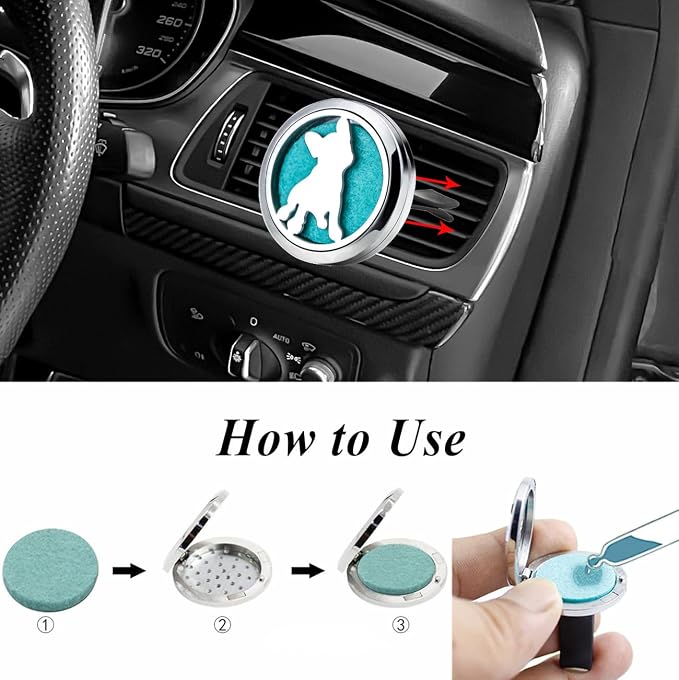 Dog Car Diffuser Vent Clips Essential Oil Car Diffuser (Oil Not Included) Stainless Steel Car Accessories for Women Mother's Birthday with 10 Felt Pads