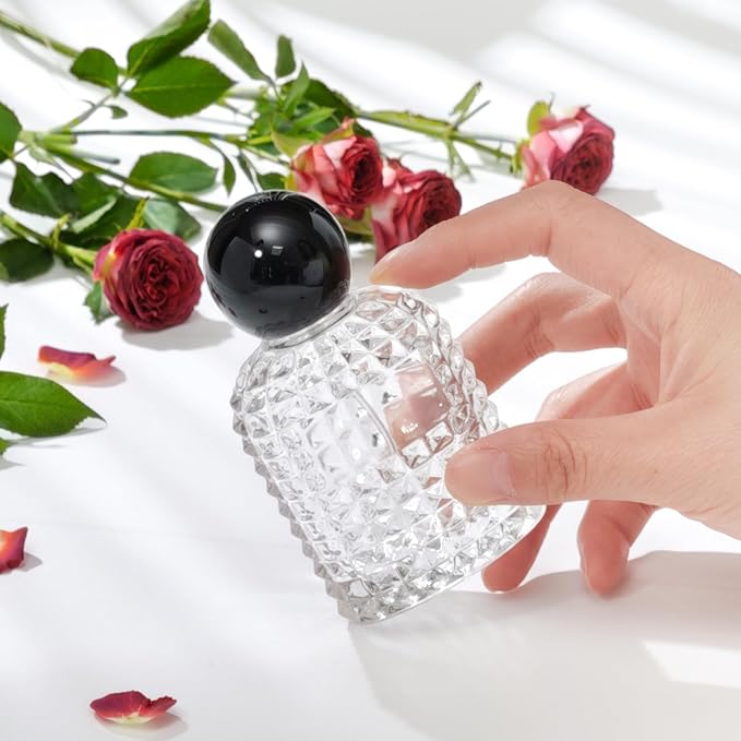 50ml/1.7 Oz Glass Spray Bottle Perfume Atomizer,Vintage Glass Perfume Travel Refillable Spray Bottle Empty with 3 Kinds of Dispenser (Black)