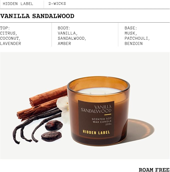 Vanilla Sandalwood Scented Candle, 8.3 oz Natural Candles Non Toxic with Wood Lids, 2 Wick Sented Candle for Home Scented, Gifts for Men&Women,Long-Lasting for Gifting | for Bedroom,Relaxing SPA