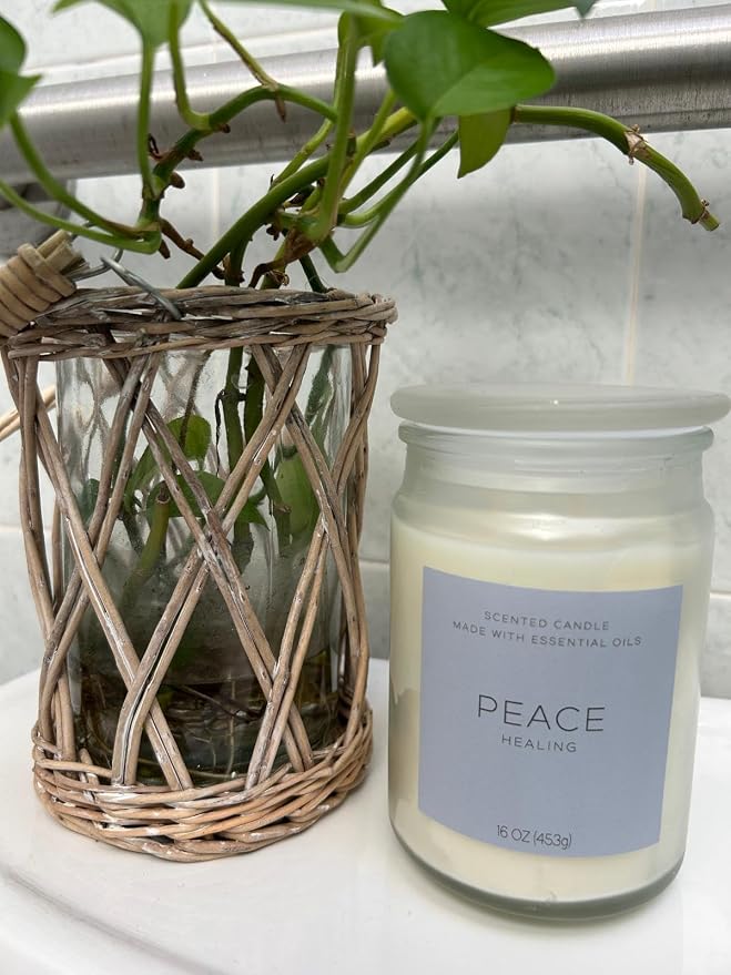 Peace Healing Scented Candle 16oz – Handcrafted Essential Oil Candle with Calming Notes of Lavender, Eucalyptus & Sage – Stress Relief & Relaxation Candle Made in USA