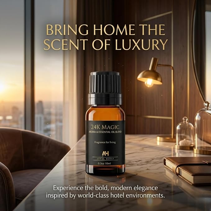 Hotel Diffuser Oil 24k Magic Essential Oil - Hotel Scent Diffuser Refill - Citrus, Lemongrass, Jasmine - Hotel Oils for Diffusers for Home - Luxury Scent Oil with Glass Bottle & Dropper 10ml