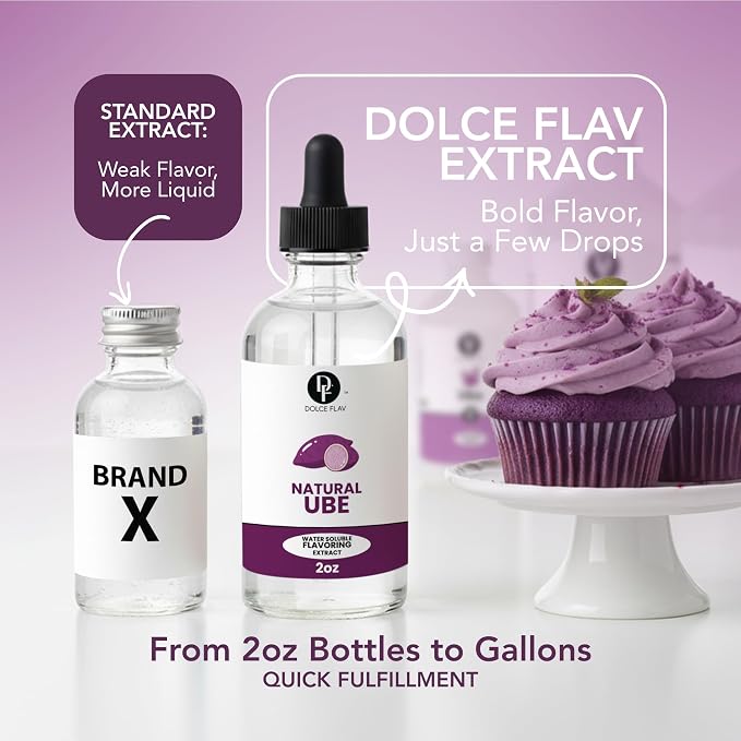 Dolce Flav Natural Ube Extract – Clear Dye-Free Concentrated Flavoring for Baking, Beverages & Candy Making – Water Soluble Liquid Flavor Drops – Professional Strength Food Grade Flavoring – 2 Fl Oz