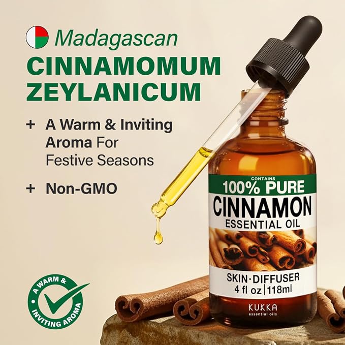 KUKKA Cinnamon Essential Oils - 4 Fl Oz - for Hair, Skin, Diffuser, Aromatherapy & DIY Soap Making Scent (Pack of 2)