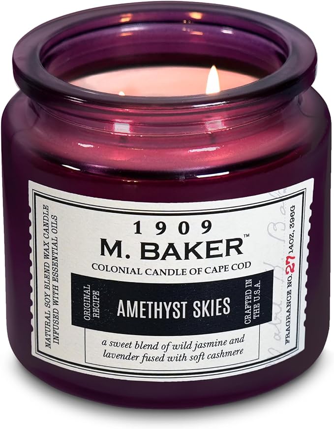 Colonial Candle Amethyst Skies Scented Candle, 2-Wick Natural Soy Blend Wax Candle Infused with Essential Oils, 14 oz Apothecary Glass Jar Candle - Made in The USA