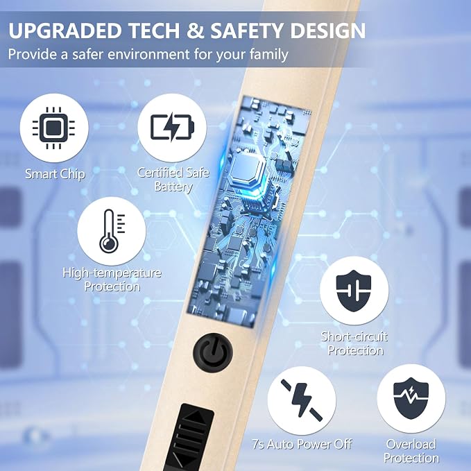 Candle Lighter, Flameless Windproof Electric Lighter with Safety Lock & LED Power Display, Arc Type C Rechargeable Lighters for Fireworks, BBQ, Camping, Gifts for Christmas, Thanksgiving, Halloween