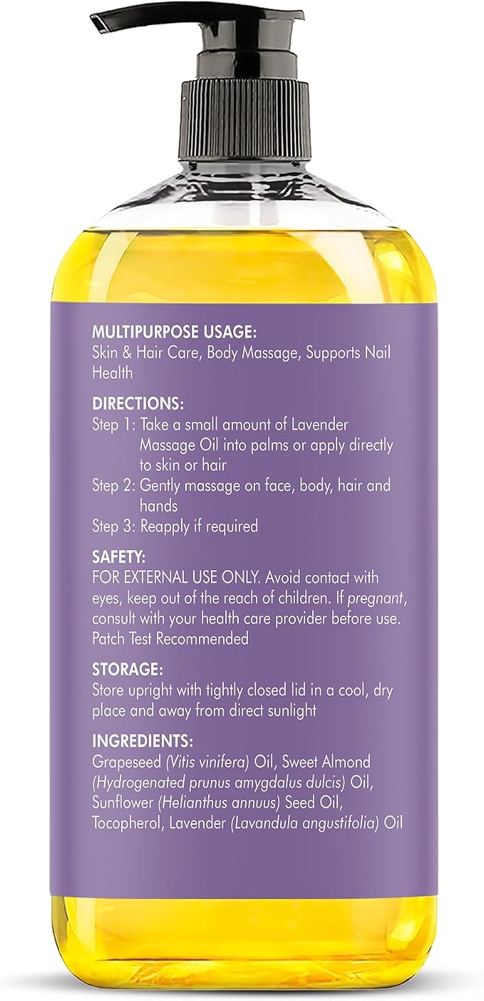 MAJESTIC PURE Lavender Massage Oil for Massage Therapy - Refreshing, and Relaxing - Natural Oils with Lavender Essential Oil - for All Skin Types - Men and Women Massage Lotion - 8 fl oz