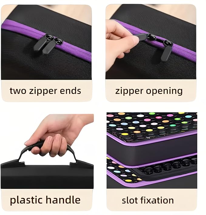 204 Slots Essential Oil Organizer Case, Hard Shell Storage Box for 1ml-15ml Bottles, Extra Large Double Layer Portable Travel Bag for Aromatherapy Vials & Peptides, Black with Purple