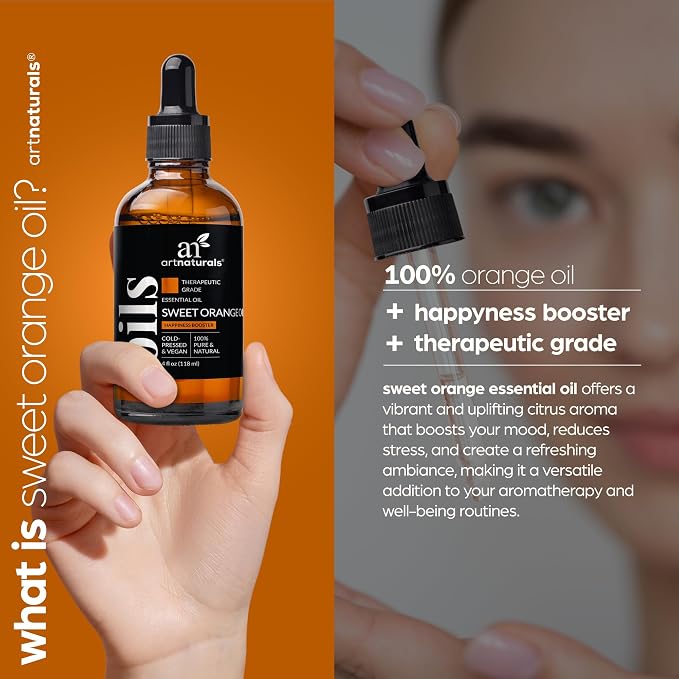 artnaturals Sweet Orange Essential Oil (4.0 Fl Oz / 118ml)- 100% Pure Undiluted Citrus Oil - Glass Bottle w/Dropper