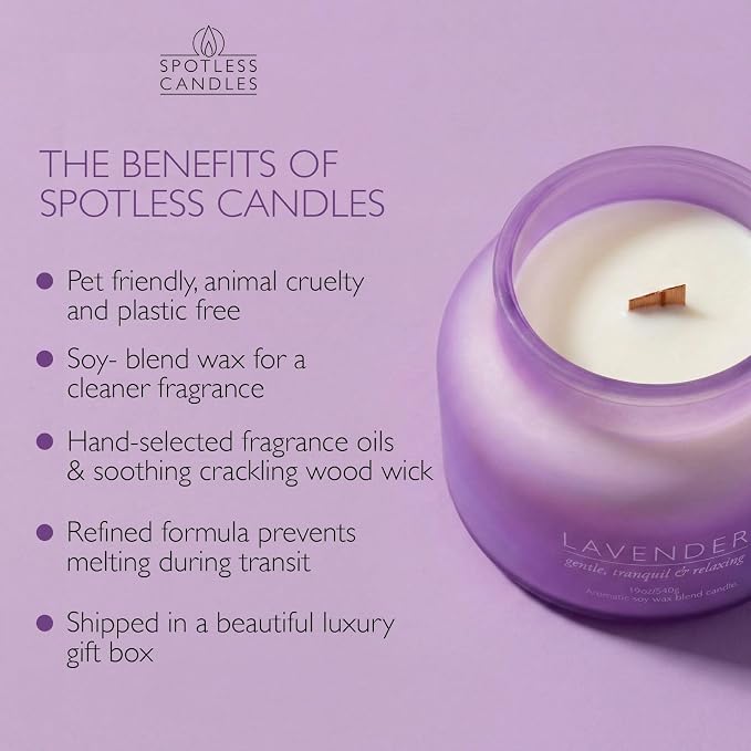 Lavender Candle 19oz Volcano Jar with Wooden Wick Upto 75 Hours Burn Time in a Large 4" x 5" Solid Purple Glass Jar in a Luxury Gold Foil Gift Box