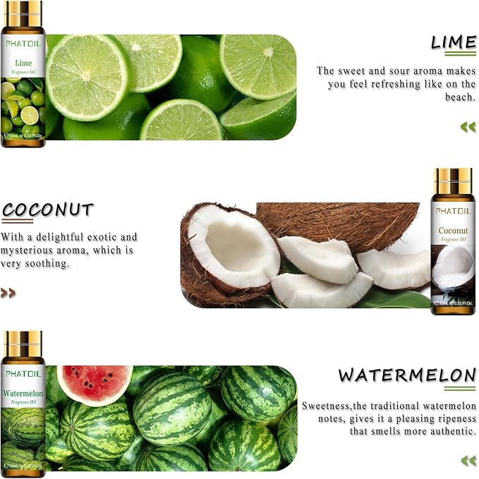 PHATOIL 9Pcs Fruity Fragrance Oil Gift Set, 10ml/0.33fl.oz Fragrance Oils for Soap, DIY Candle, Bath Bombs Making, Fruit Scented Oils for Diffusers for Home