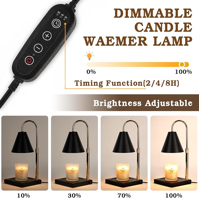 Candle Warmer Lamp with Timer Dimmer, Electric Candle Lamp Warmer for Bedroom Decor, Mothers Day Birthday Gifts for Women Mom, Height Adjustable Metal Candle Lamp, House Warming Gifts, Black