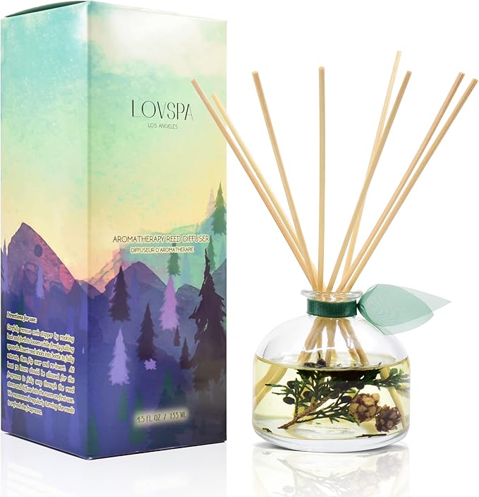 Reed Diffuser Set, Winter Forest Pine Scented Oil Diffuser with Sticks, Home Fragrance Accessories for Bathroom Shelf Decor, Aroma Diffusers for Home or Office Desk, USA Made