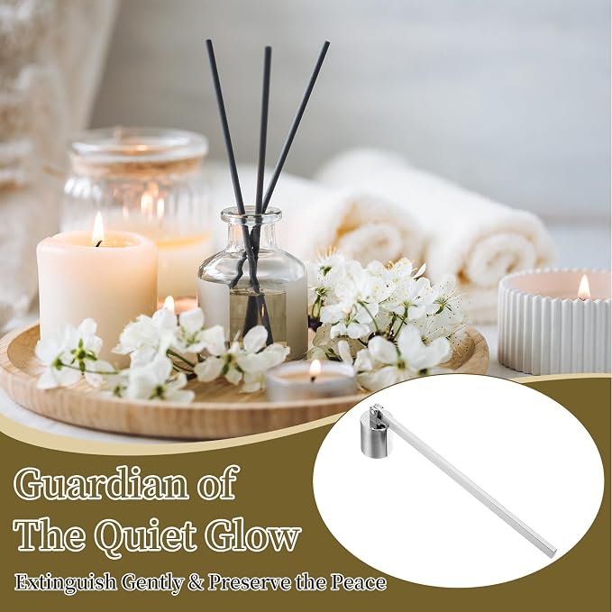 uxcell Candle Snuffer, Candle Extinguish with Long Handle, Wick Flame Snuffer Extinguish Accessory Cylinder-Shaped for Putting Out Flame Home Decor Gifts, Silver