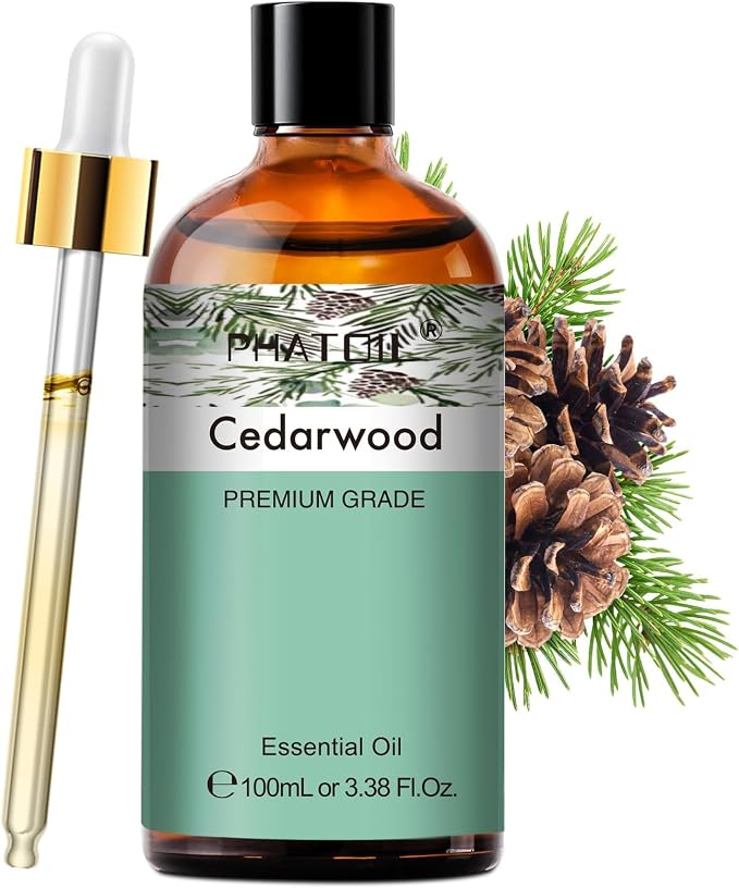 PHATOIL Cedarwood Essential Oil Pure 3.38Fl Oz - Natural Aromatherapy Oil for for Hair Care, Body Skin Care, DIY Candle, Soap Making 100mL