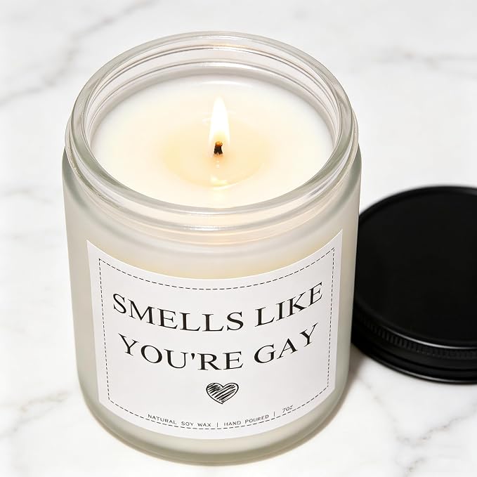“Smells Like You’re Gay” Candle, Gay Gifts, Gay Pride Gifts for LGBTQ Boyfriend Men Friend Brother, Valentines Day Housewarming Anniversary Birthday Gift, Lavender & Eucalyptus, 100% Soy Wax, 7OZ