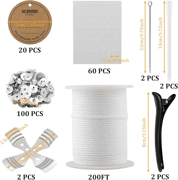 Candle Wick Kit for Candle Making,200 Ft 24 PLY Candle Wick Roll Kit, Cotton Braided Wick Spool with Candle Making Tools for Candle DIY Craft Making