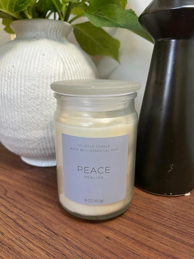 Peace Healing Scented Candle 16oz – Handcrafted Essential Oil Candle with Calming Notes of Lavender, Eucalyptus & Sage – Stress Relief & Relaxation Candle Made in USA