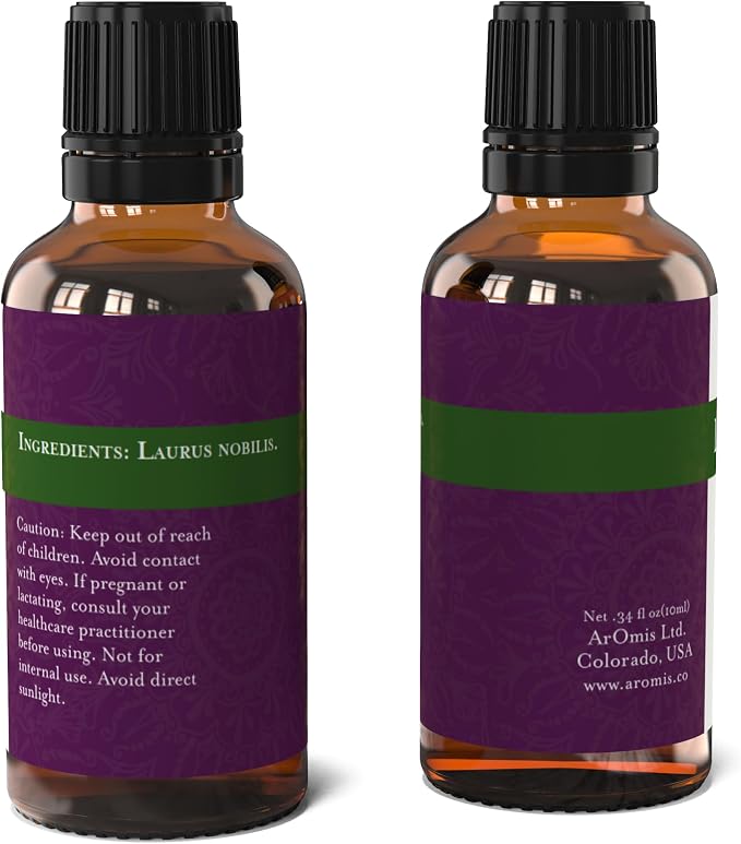 ArOmis Laurel Leaf Essential Oil - Organic - 100% Pure Therapeutic Grade - 10ml (.34 Fl Oz), Undiluted, Premium 150 Micron Filtered for Nebulizer Use