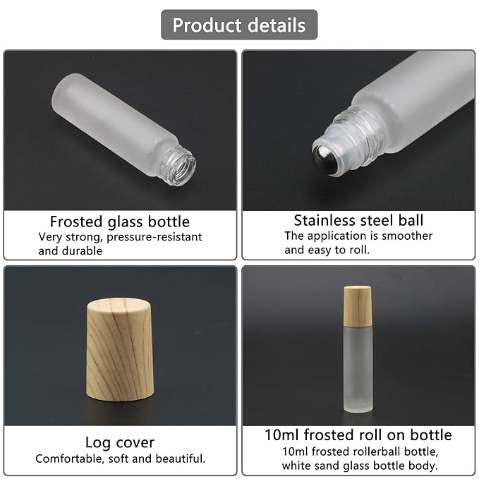 Kesell 10ml(1/3oz) Roll On Bottles,10 Pack Essential Oil Glass Roller Bottles Refillable Perfume Cosmetic Sample Vials With Stainless Steel Roller Ball and Plastic Lid
