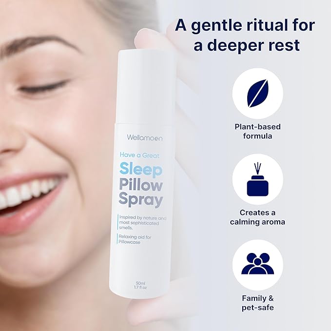Wellamoon Sleep Spray - Calming Lavender Pillow Mist for Relaxation & Deep Sleep - Aromatherapy Bedding Spray Helps You Fall Asleep Faster - Soothing Bedtime Essential Oil Blend (50 ml.)