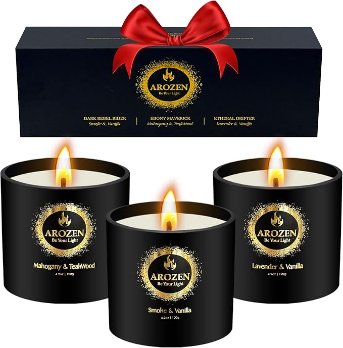3 Pack Candles for Home Scented, Scented Candles Gifts Set for Men, Aromatherapy Soy Candle of Lavender, Mahogany Teakwood & Smoke Vanilla, Gifts for Men Fathers Day Valentine's Day Present