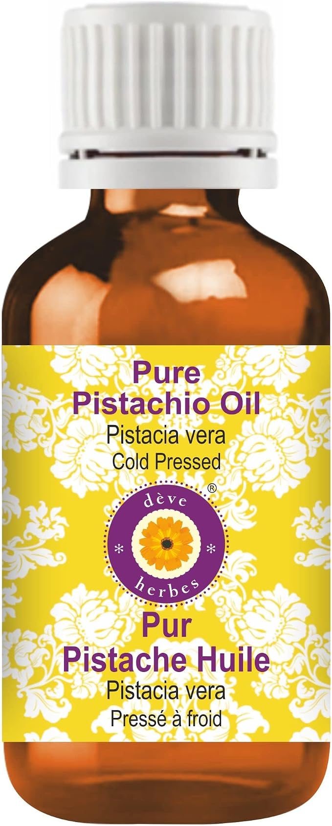 Deve Herbes Pistachio Oil (Pistacia vera) | Cold Pressed | Pure | Natural | Undiluted | For Diluting Essential oils | For Skin & Massage | Non-Sticky| Lightweight| Men & Women | 10ml (0.33 oz)