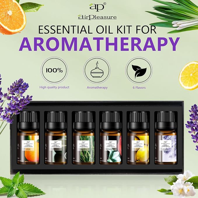 Refresh Essential Oils Set, 6x10ml Fragrance Oils Kit for Diffuser, Humidifier, Aromatherapy, Air Purifier - Orange, Breathe Easy, Citronella, Jasmine & Camellia, Lemon, Lavender