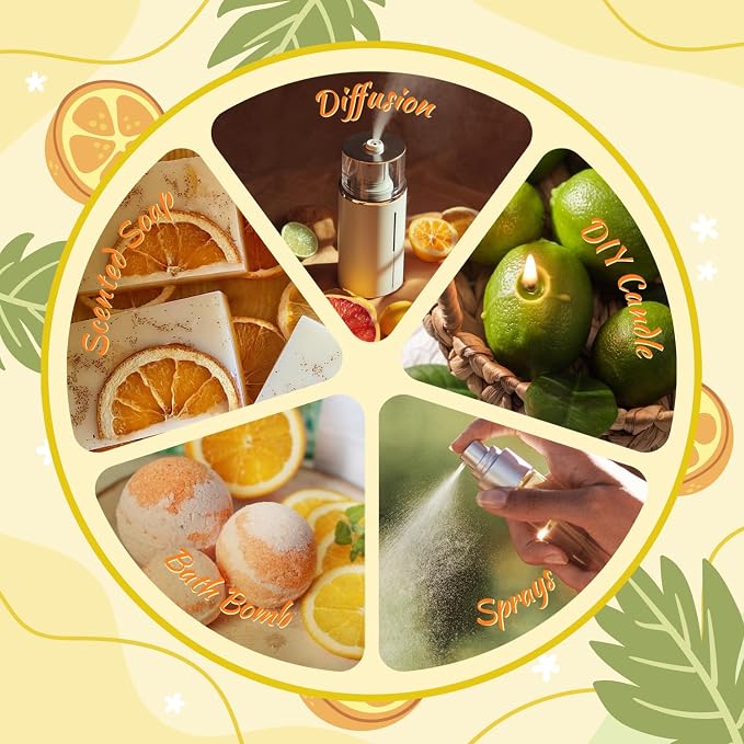 Salubrito Citrus Essential Oils Set for Diffuser, Fragrance Oil | Sweet Orange, Bergamot, Lemon, Grapefruit, Mandarin Orange, Lime Scented Oil for Soap Making, Candle Making