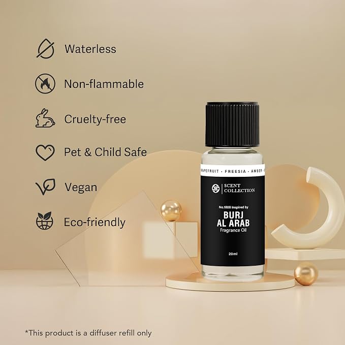 Dubai Luxury Scent Diffuser Oil – Hotel Style Fragrance Oil for Home, Large Room – Long Lasting Aroma Oil for Ultrasonic & Waterless Diffusers –Grapefruit, Freesia, Amber (20ml/0.68Fl oz)