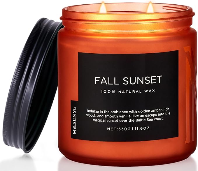 M&SENSE Baltic Amber Vanilla Scented Candle, 70 Hours Long Lasting Burn Clean Soy Wax Non Toxic 11.6oz 2 Wicks Relaxing Candles for Easter Holiday Birthday Gifts