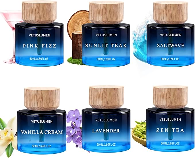 6 Pack Car Air Freshener, 50ml (1.7fl oz) / Each Large Capacity Air Freshener Diffuser Set, Natural Essential Oil Fragrance Aromatherapy, Long-Lasting Scent for Car Cup Holder Accessories