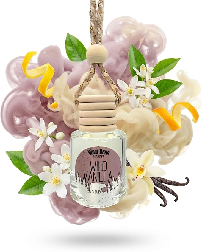 Car Freshener – Long Lasting Natural Fragrance Oil, Glass Bottle Diffuser, Toxin-Free, Made in USA – Wild Vanilla