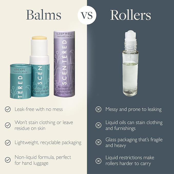 Scentered Aromatherapy Balm Sticks for Sleep & Meditation - Roll On Essential Oil Blends of Oud, Lavender, Ylang Ylang - Aromatherapy Gifts for Women - Sleep Well & Escape