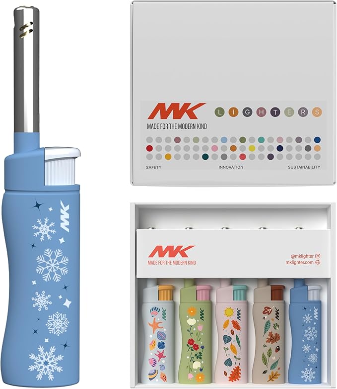 MK Candle Lighter, Butane Refillable Wind-Resistant Flame, 4-Pack for BBQ, Camping, Outdoor Use (Season-5pc)