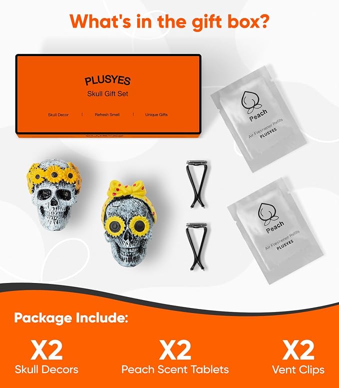 Giftable Daisy Flower Car Air Fresheners Vent Clips Diffusers with Fragrance Pads Funny Goth Skull Car Accessories Interior Skull Birthday/Christmas for Women Girls