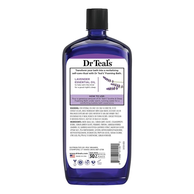 Dr Teal’s Foaming Bath with Pure Epsom Salt, Soothe & Sleep with Lavender, 34 Ounces (Packaging May Vary)