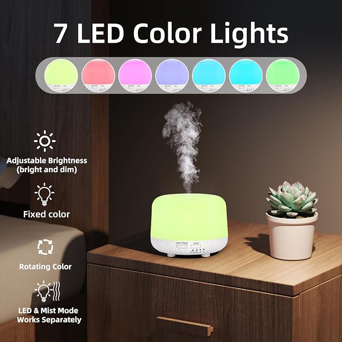SPLITSKY 300ML Essential Oil Diffuser, Cool Mist Air Aromatherapy Oil Diffuser with Remote Control, 8 Hour Quiet Home Diffuser, 7 LED Light Colors, Timer,for Small Rooms Bedrooms.