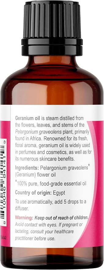 Viva Doria Geranium Essential Oil, 100% Pure, Natural Essential Oil, Undiluted, for Aromatherapy | Food Grade, 30 mL (1 Fluid Ounce)