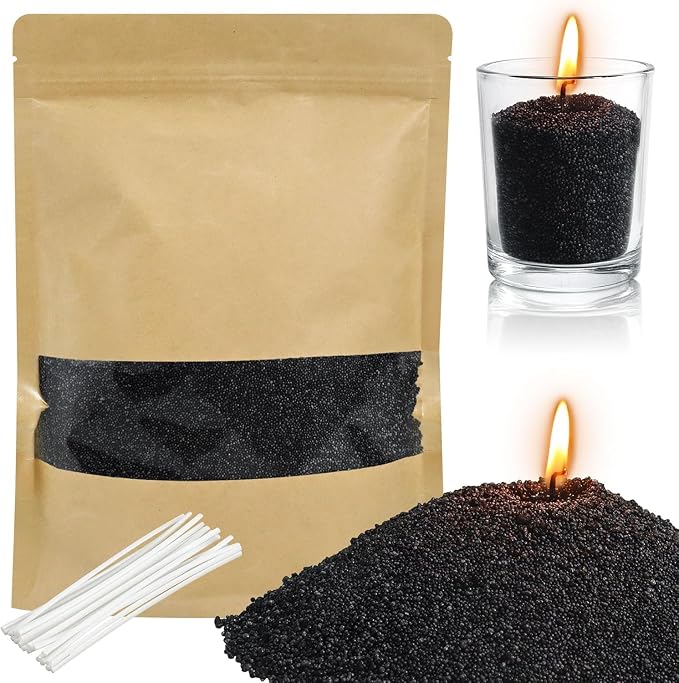 ZQSSmlied 1.1LB Black Candle Sand with Wicks, Candle Wax for DIY Candles Making, Refillable Beaded Wax Non-Toxic Sand Beaded Waxs Customized Making for Home Decoration Wedding Party