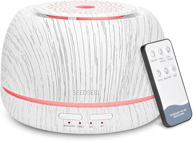 SEEDSEEL 300ML Essential Oil Diffuser, Aromatherapy Diffuser,with Remote Control, 7-Color LED Lights,8 Hours Run Time,Suitable for Home, Bedroom