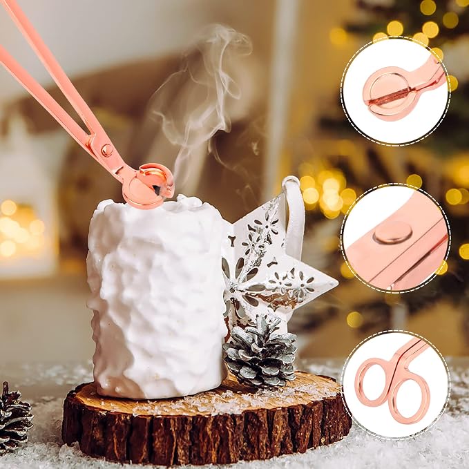 3PCS Stainless Steel Candle Snuffer Extinguisher Candle Wick Trimmer Accessory Set - Rose Gold