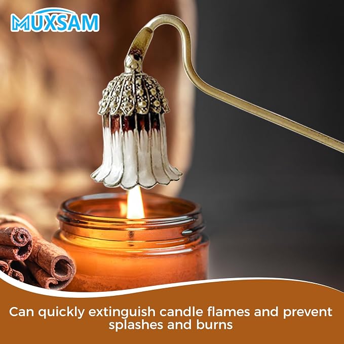 MUXSAM Vintage Candle Snuffer, Candle Extinguisher with Long Handle, Metal Wick Flame Snuffer for Putting Out Candle Flame Safely, Floral Candle Snuffers Accessory for Candle Lovers, White