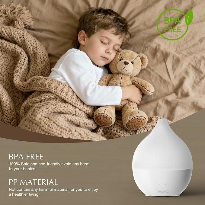 SALKING Essential Oil Diffuser, 100ml Small Aromatherapy Diffuser for Essential Oils, Auto Shut-Off Ultrasonic Diffusers, Cool Mist Humidifier with Warm White Lights, for Office Home (White)