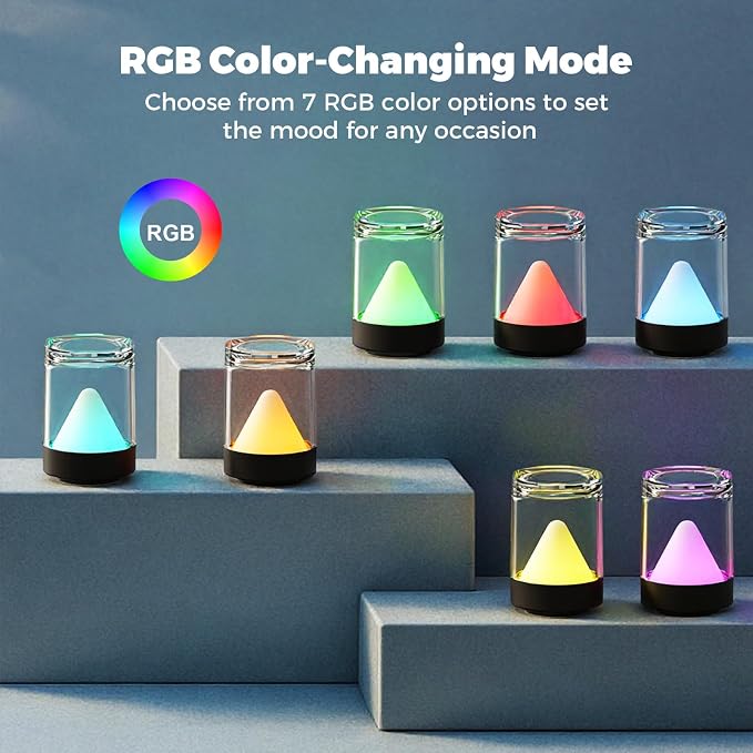 uuffoo Mini Rechargeable Night Lights with Charging Base | 4-Pack Small Transparent Shower Table Lamps with 7 RGB Color Changing, Portable for Bedroom, Living Room, Desks, Restaurant, Camping