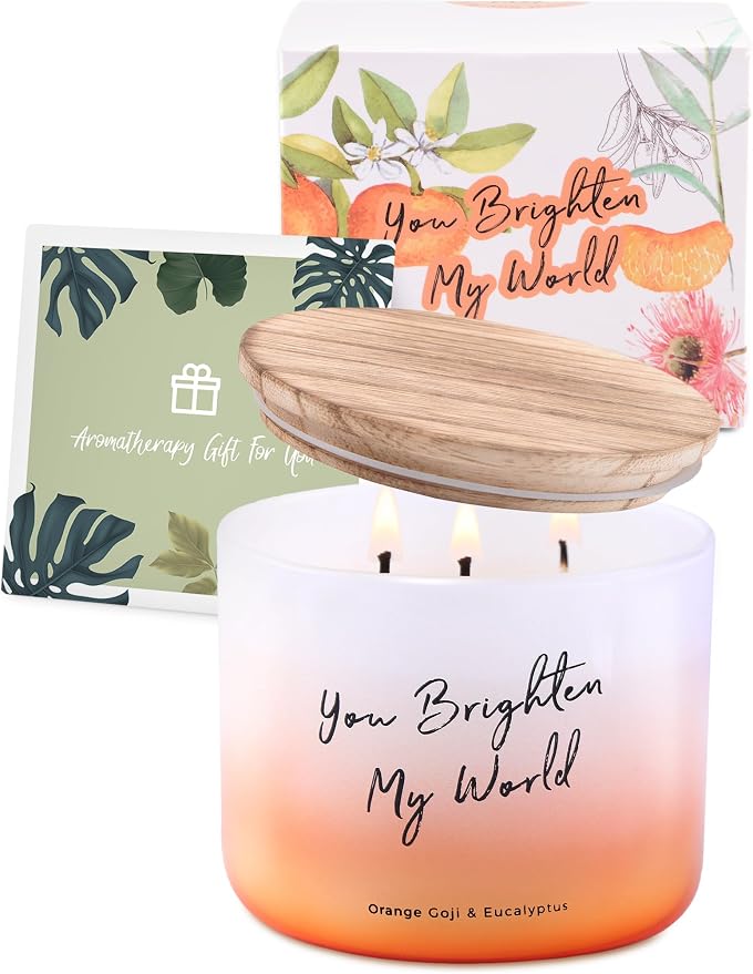 Orange Goji Eucalyptus Scented Soy Candle | Large 3-Wick Candle for Home, 15.8 oz | Citrus & Eucalyptus Aromatherapy Candle | Birthday & Thank You Gifts for Women | Candles for Women & Men