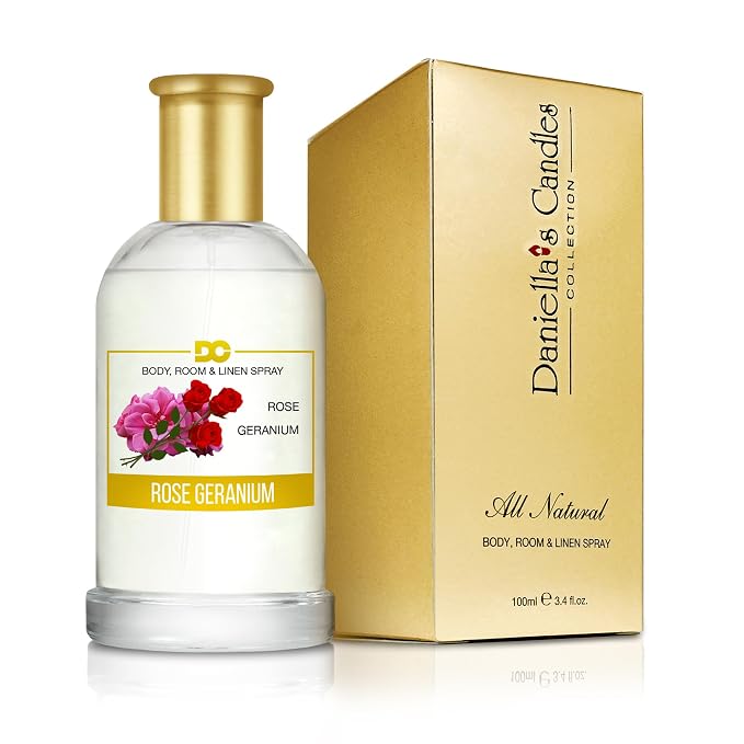 Daniella's Candles Rose Geranium Body Room and Linen Spray, Natural Body Mist & Room Spray, Long Lasting Fragrance, 100ml/3.4oz