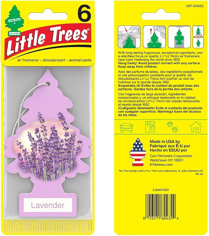 LITTLE TREES Air Fresheners Car Air Freshener. Hanging Tree Provides Long Lasting Scent for Auto or Home. Lavender, 24 Airs Fresheners (Pack of 6)