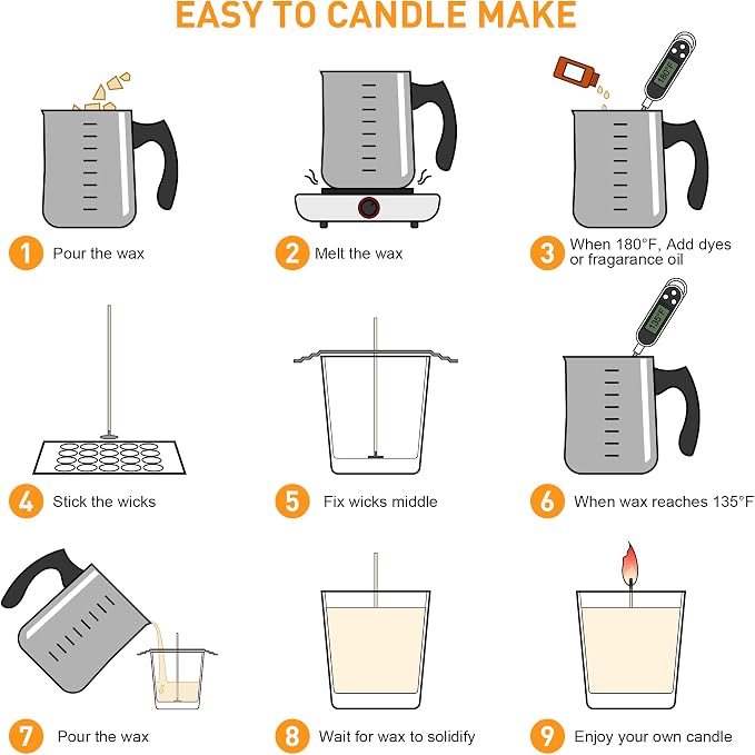 Ohcans Candle Wax 10lbs Natural Soy Wax for Candle Making 100 Cotton Candle Wicks 100 Wick Stickers & 2 Wicks Holder, Candle Making Wax Candle Making Supplies