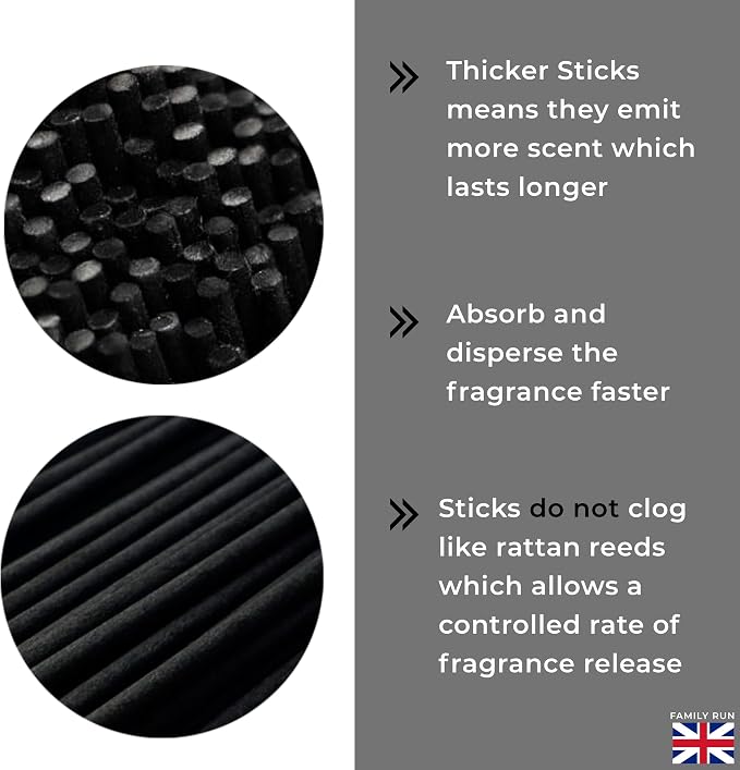 Ziffs Home® 120pcs Black Fibre Reed Diffuser Sticks - 20cm/7.87in x 4mm/0.16in - Thick Reeds Sticks - Fibre Reeds for Diffusers